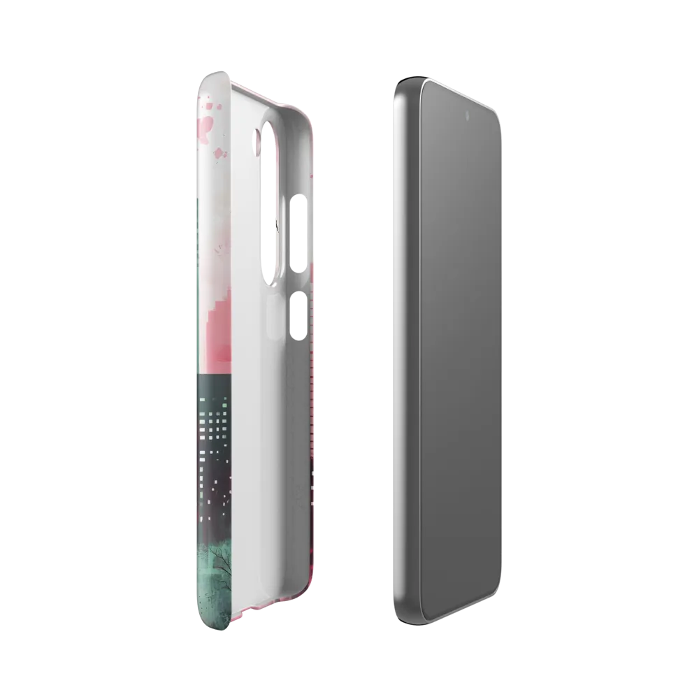 Dreamy Cityscape in Pink and Cyan