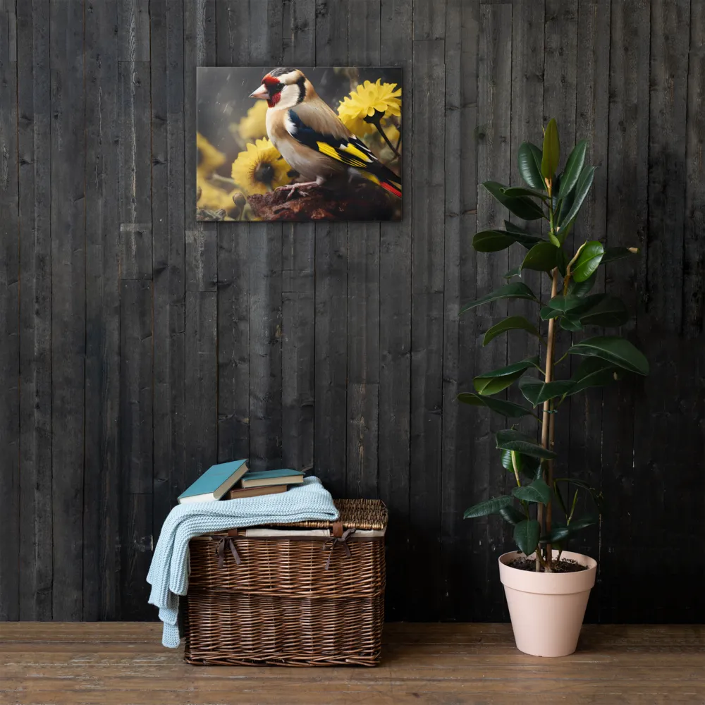 Harmony in Nature: A Goldfinch Amidst Blooms | Thin Canvas | 18″×24″