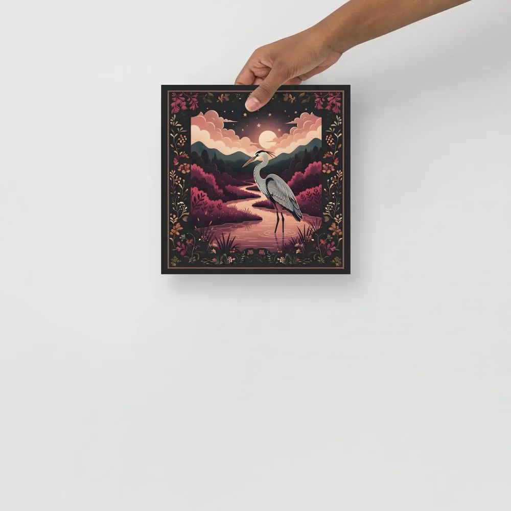 Moonlit Heron 
 Poster | 10″x 10″