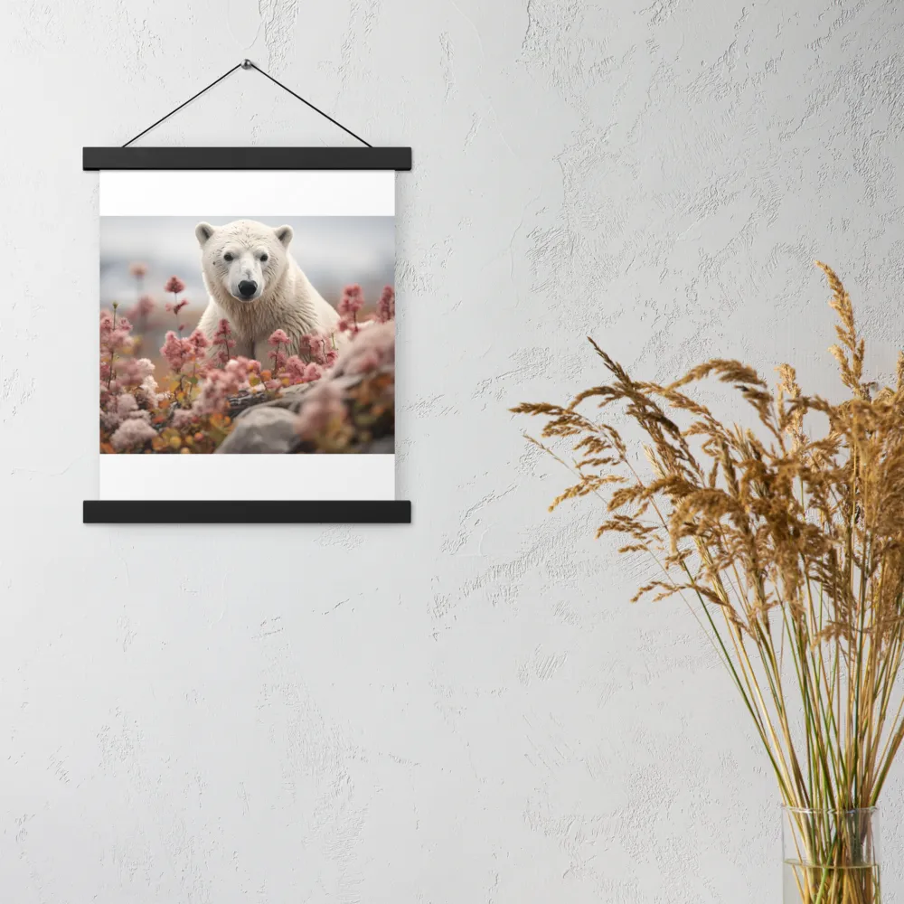 Curiosity Among Blooms: The Polar Bear | Poster With Black Wood Hanger | 11″×14″