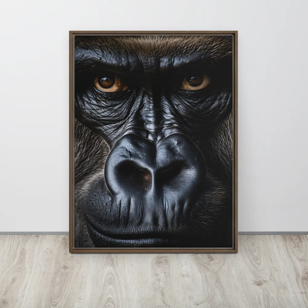 Gaze of the Wild: A Gorilla's Portrait | Canvas with Brown Frame | 24″×32″
