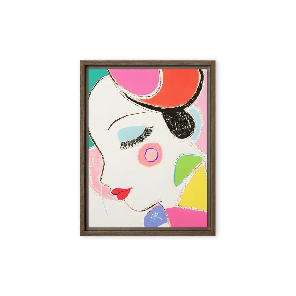 Whimsical Portrait in Colorful Abstraction | Canvas with Brown Frame | 9″×12″