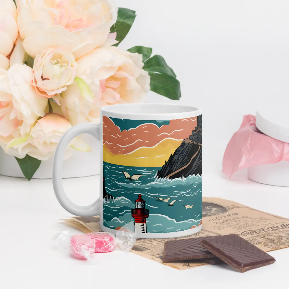 Lighthouses in a Whimsical Ocean | Mugs | Multiple Sizes & Colors