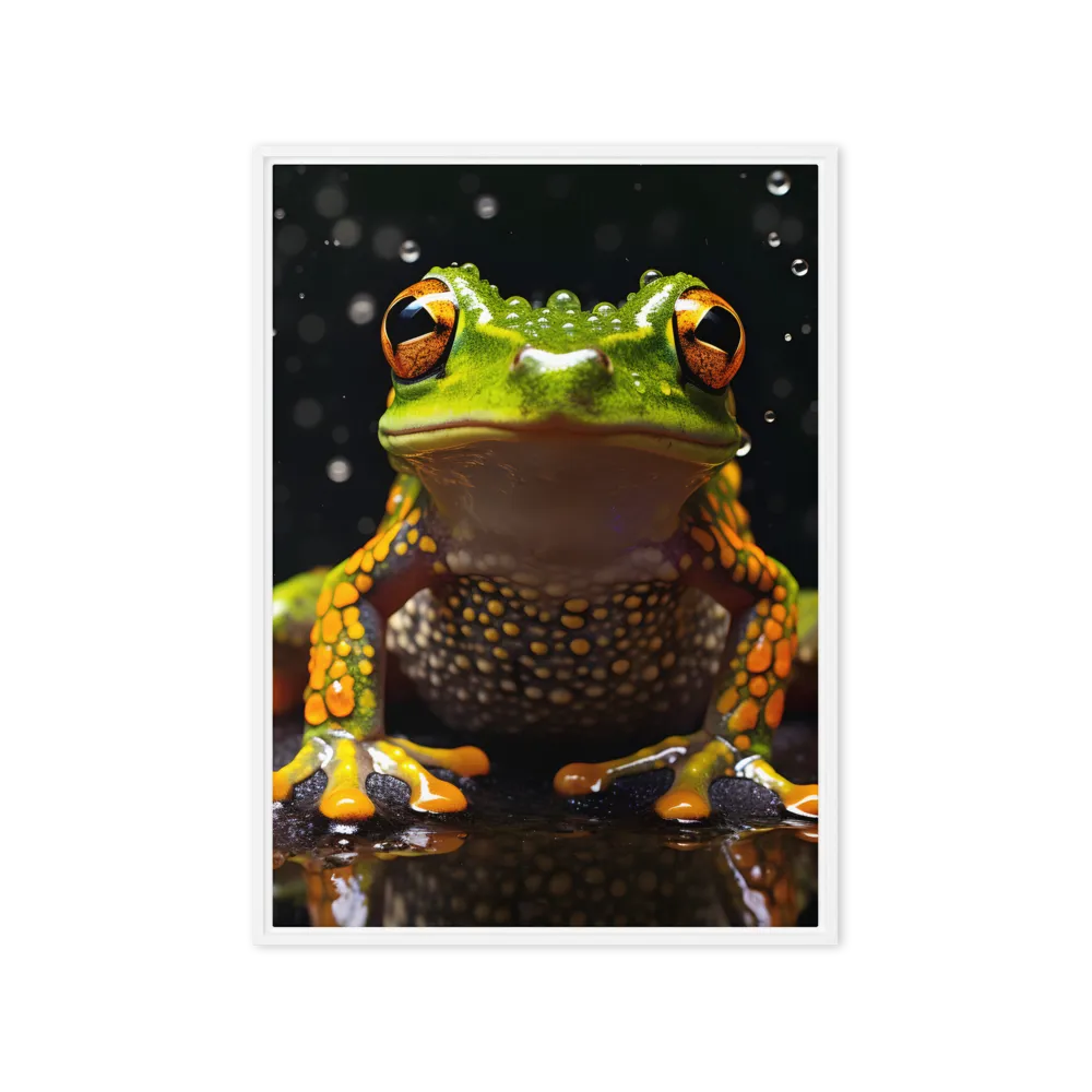 Emerald Elegance: The Frog in Focus | Canvas with White Frame | 20″×28″