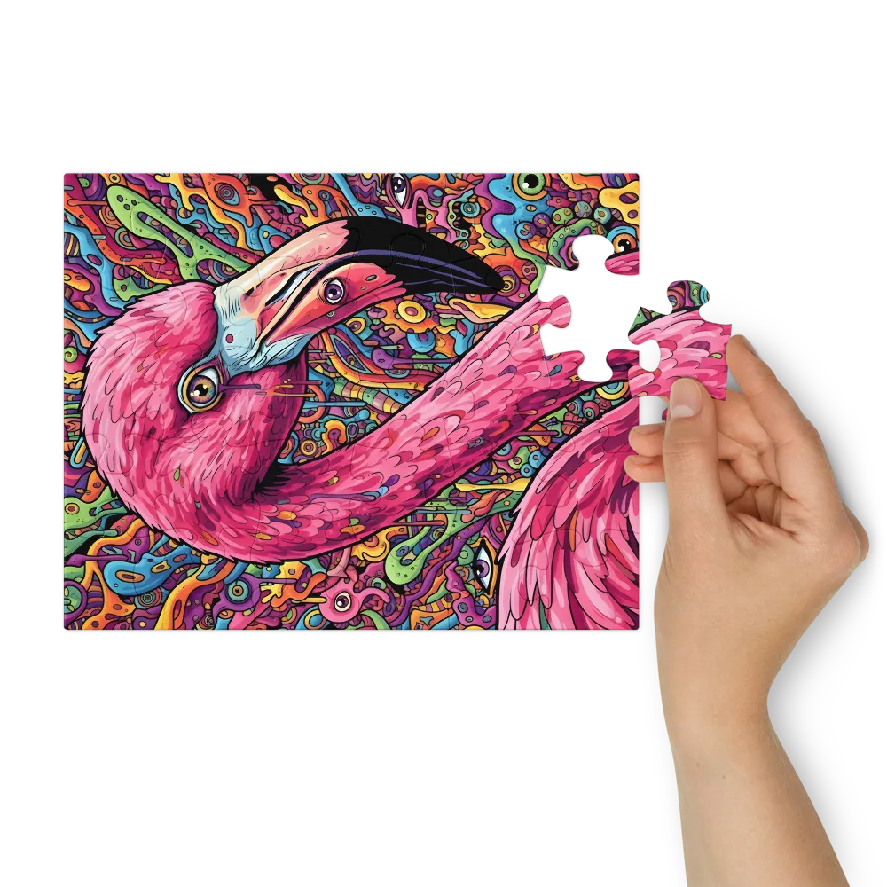 Psychedelic Flamingo 
 Jigsaw Puzzle in Tin Box