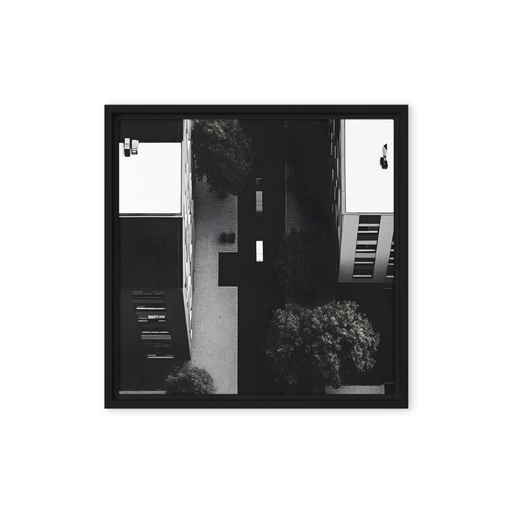 Urban Serenity from Above | Canvas with Black Frame | 16″×16″