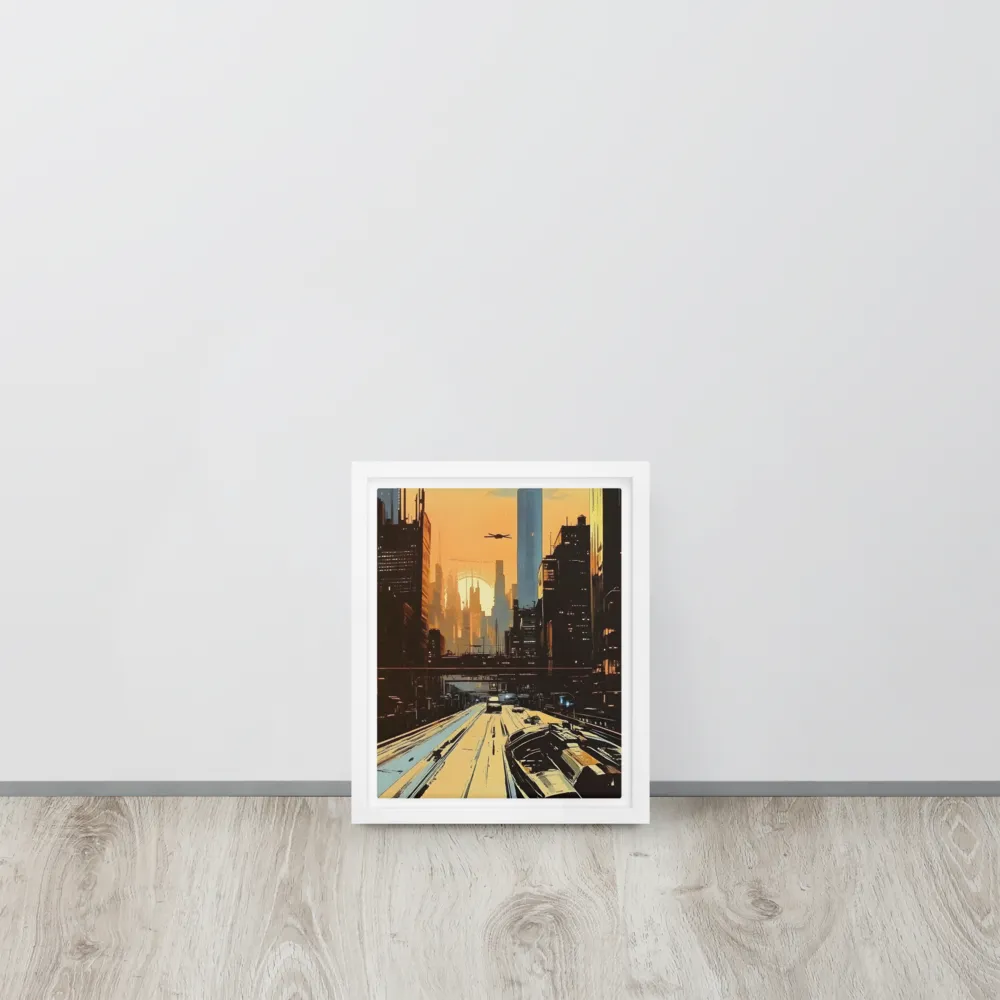 Metro Nexus: A Futuristic Cityscape | Canvas with White Frame | 8″×10″