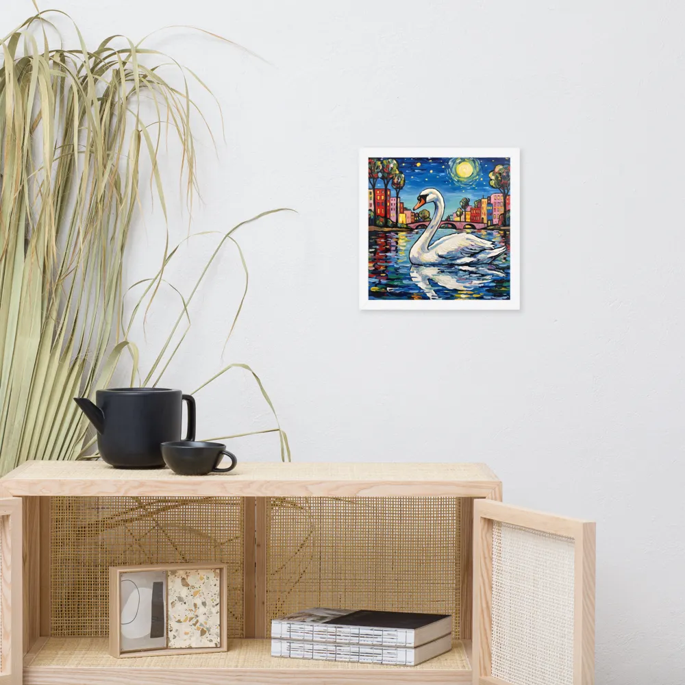 Moonlit Swan 
 Poster with White Frame | 12″x 12″