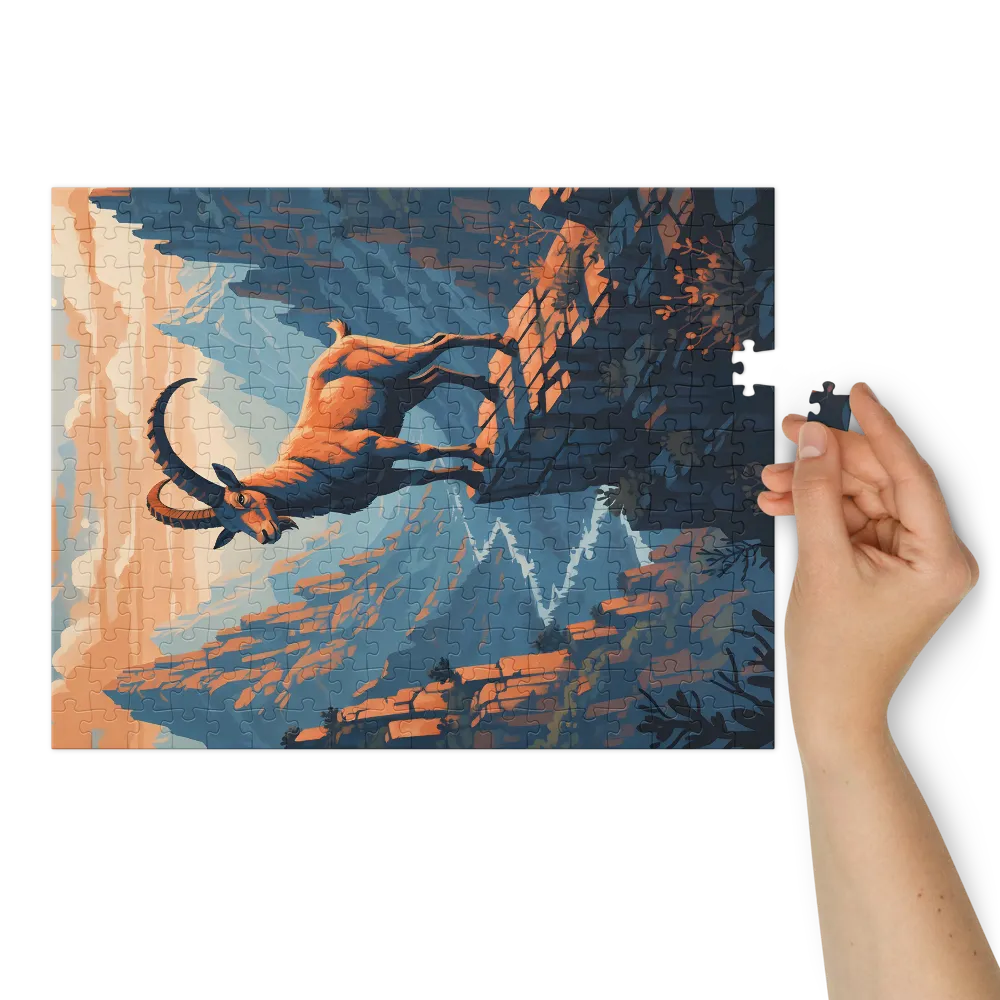 Ibex on Cliffside 
 Jigsaw Puzzle in Tin Box