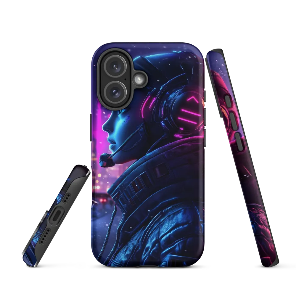 Dystopian Elegance: Cyberpunk Figure in Neon | Phone Case