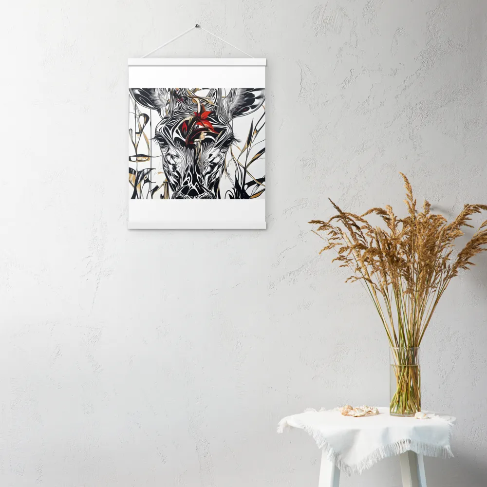 Floral Elegance: The Giraffe's Portrait | Poster With White Wood Hanger | 16″×20″