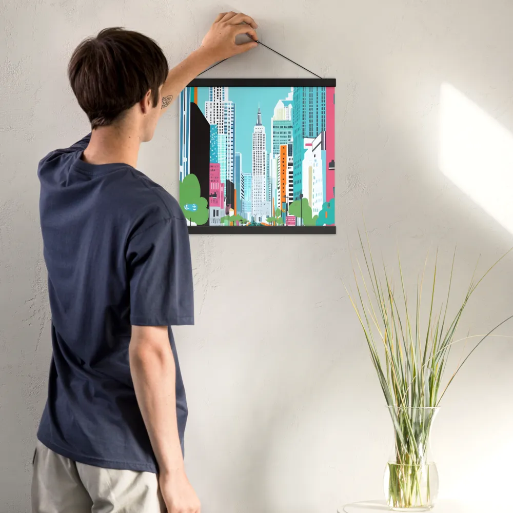 Urban Symphony: A Modern Cityscape | Poster With Black Wood Hanger | 16″×16″
