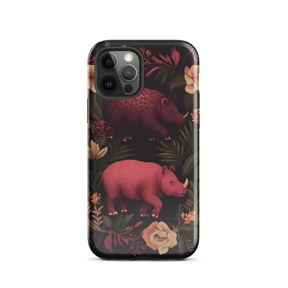 Rhinos in Floral Embrace