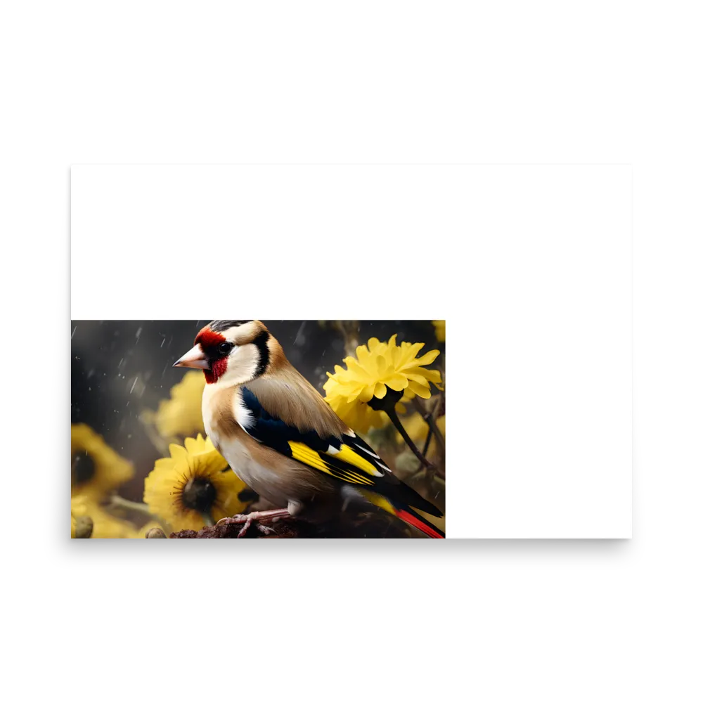 Harmony in Nature: A Goldfinch Amidst Blooms | Poster | 24″×36″