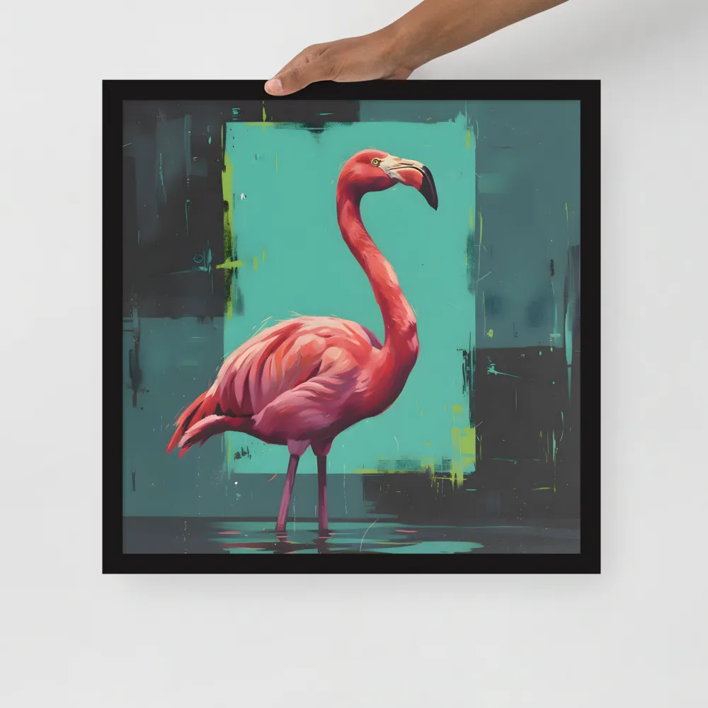 Teal Flamingo 
 Poster with Black Frame | 18″x 18″