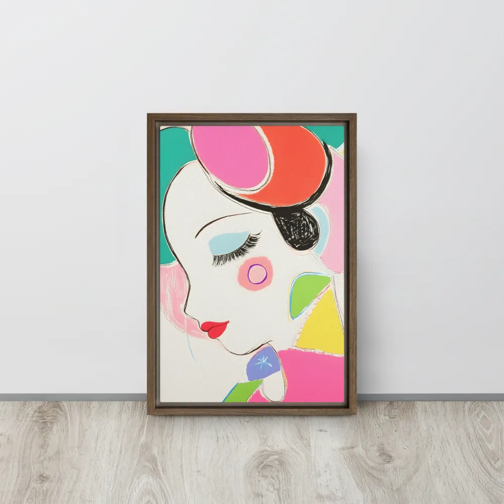 Whimsical Portrait in Colorful Abstraction | Canvas with Brown Frame | 12″×18″