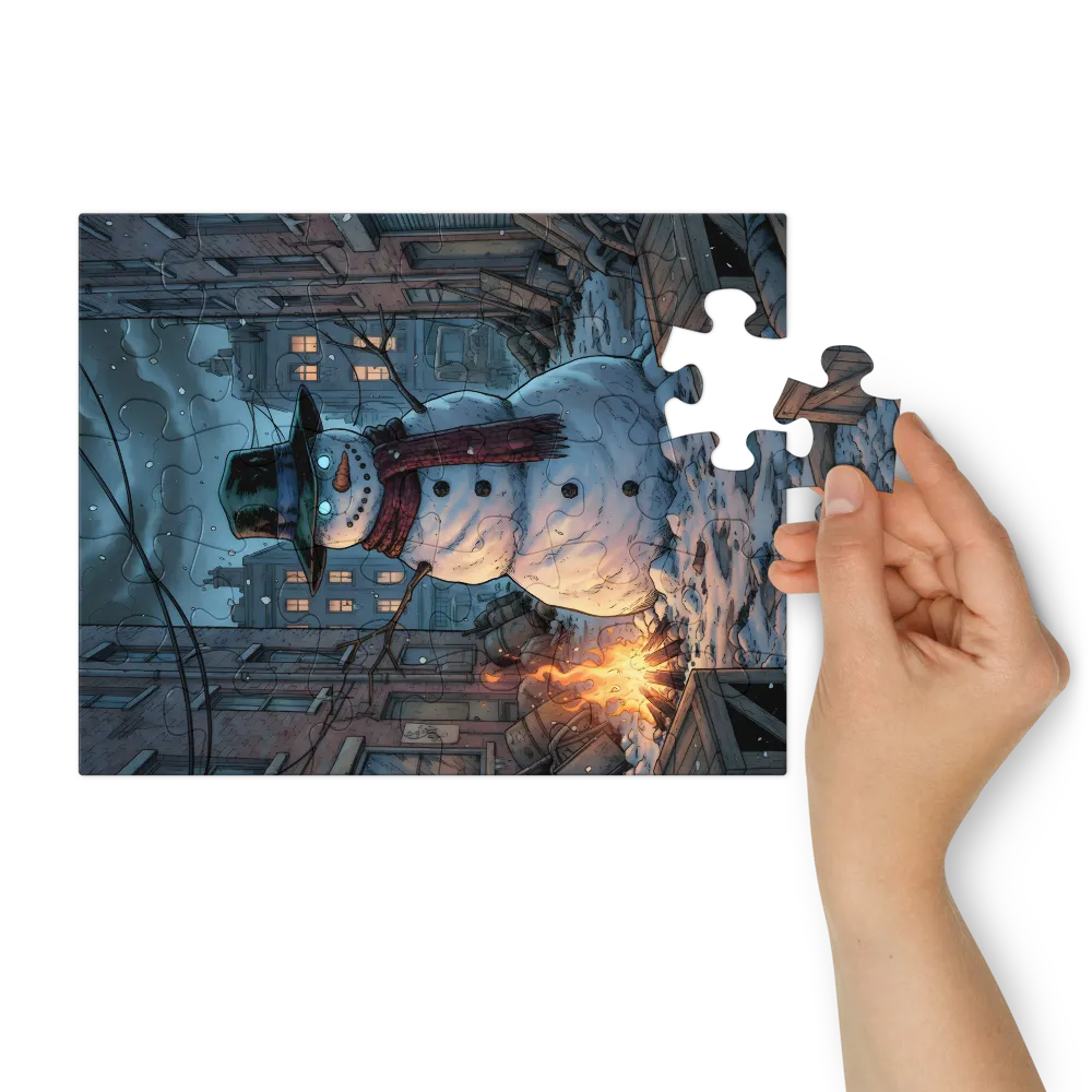 The Watchful Snowman 
 Jigsaw Puzzle in Tin Box