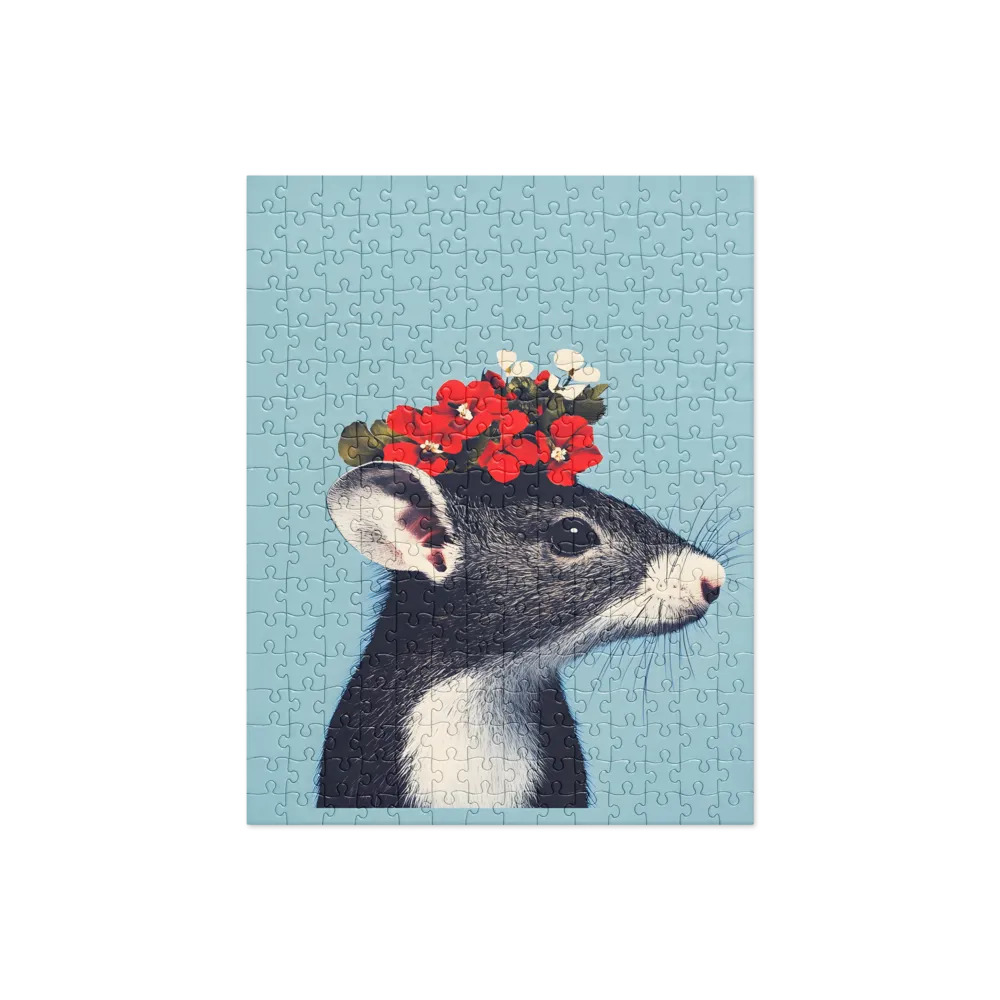 Whimsical Flora: A Mouse's Floral Crown | Jigsaw Puzzle | 252 pieces