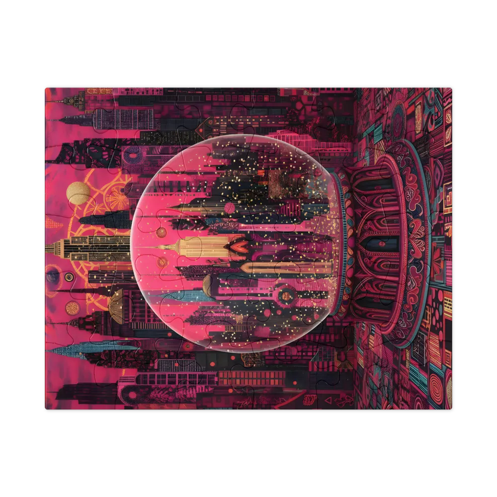 Magenta City Globe 
 Jigsaw Puzzle in Tin Box