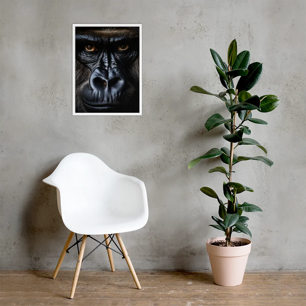 Gaze of the Wild: A Gorilla's Portrait | Poster with White Frame | 18″×24″