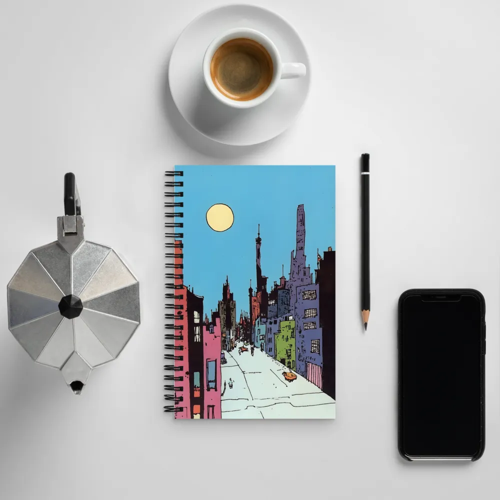 Vibrant Cityscape under the Moon | Spiral Notebook