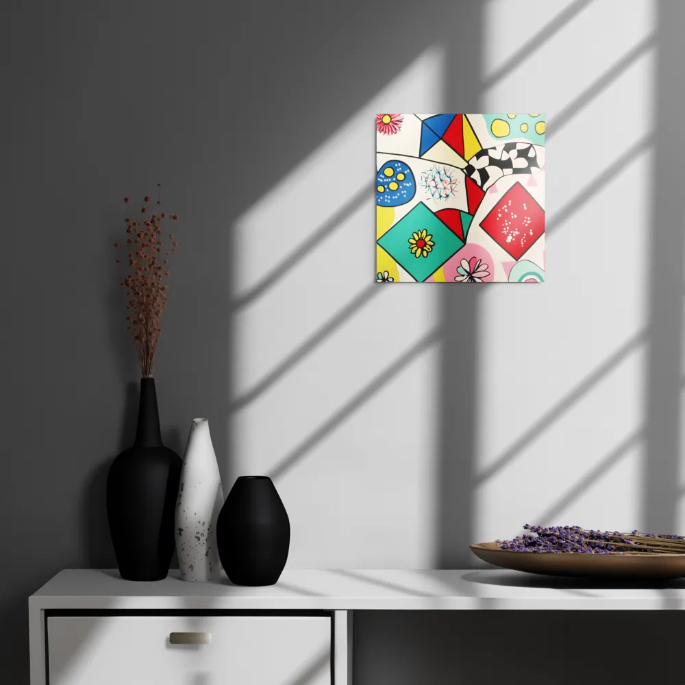 Joyful Geometry: A Playful Dance of Shapes and Colors | Metal Print | 12″×12″
