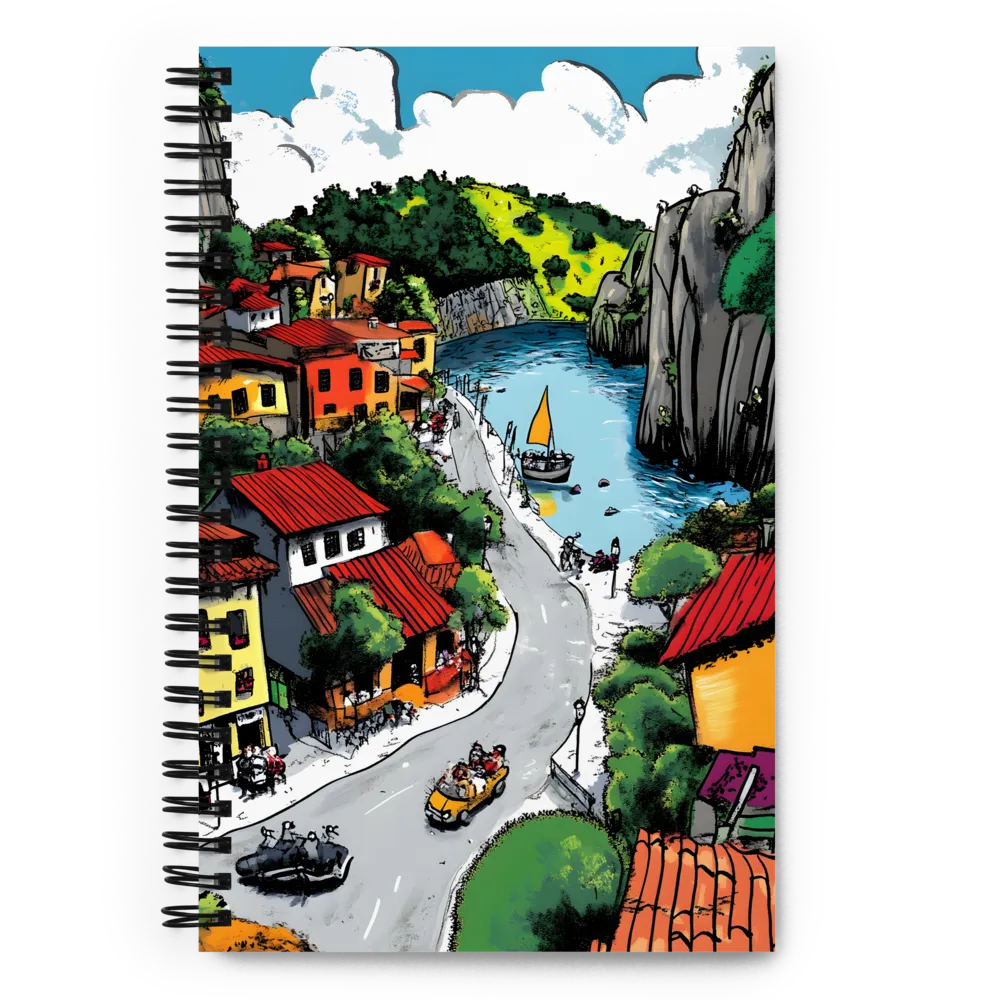 Whimsical Village by the Water | Spiral Notebook