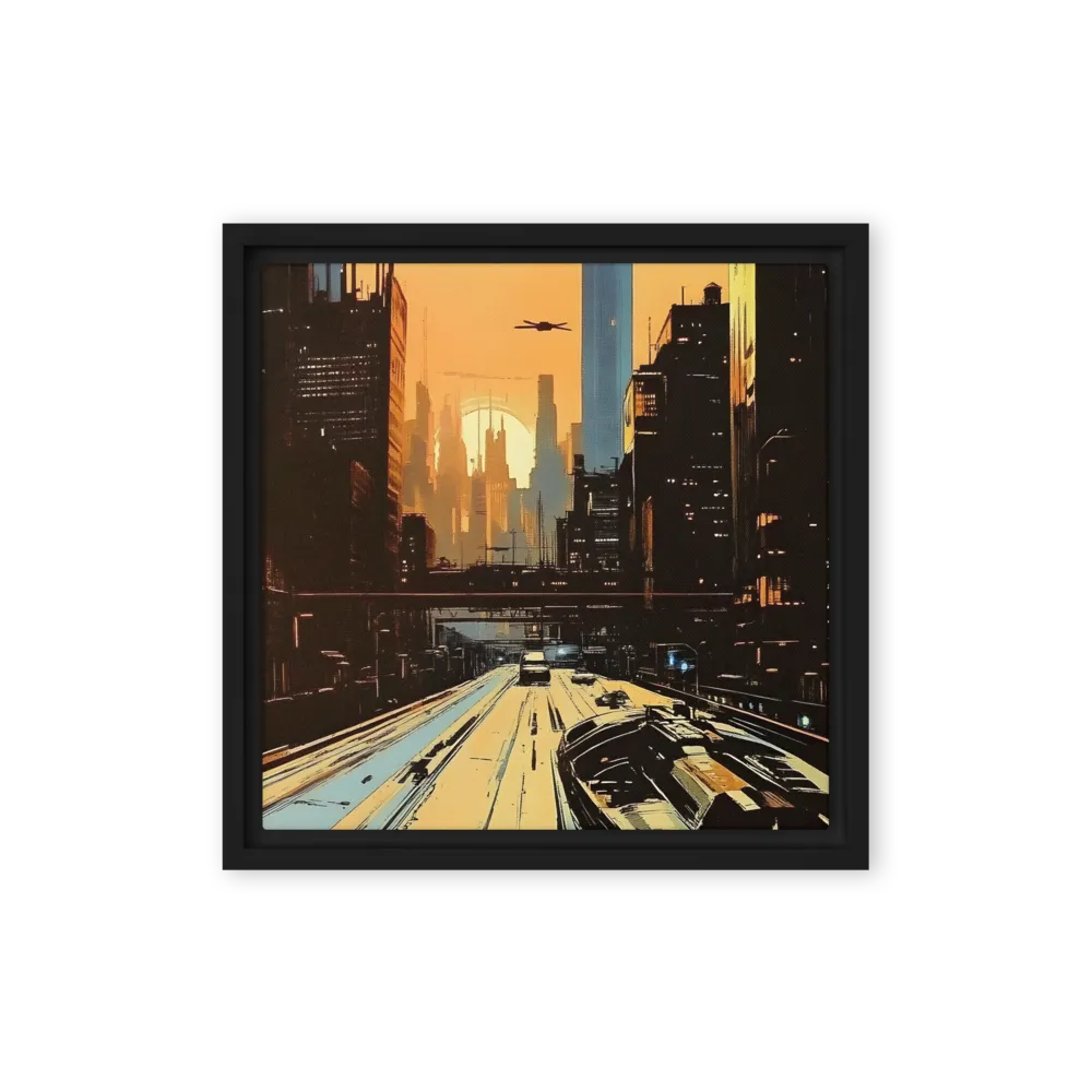 Metro Nexus: A Futuristic Cityscape | Canvas with Black Frame | 12″×12″