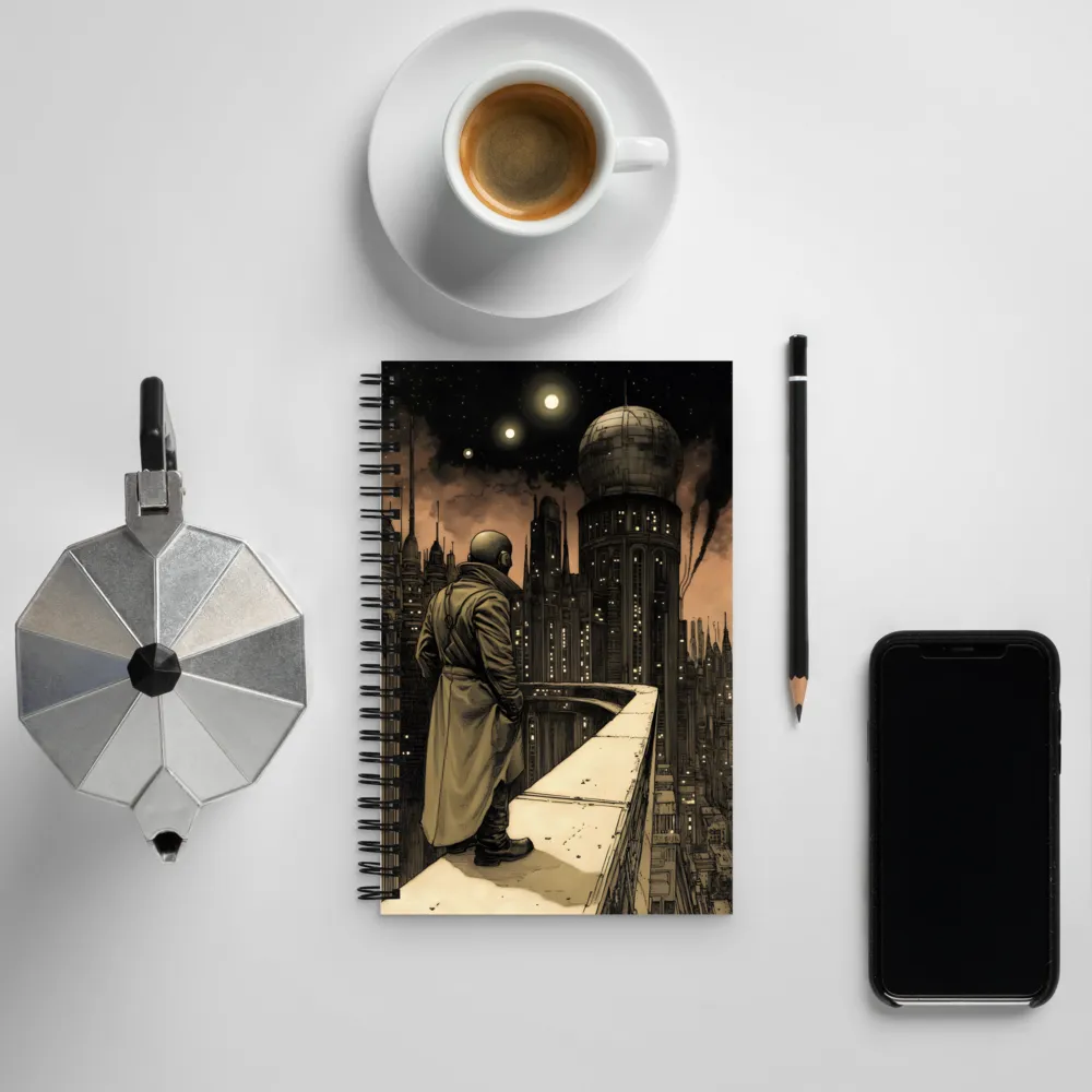 A Contemplative Gaze Over the Futuristic Metropolis | Spiral Notebook