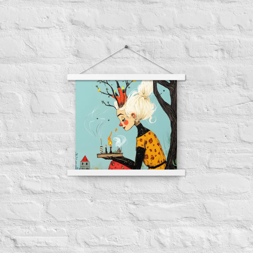 Whimsical Nature Girl | Poster With White Wood Hanger | 14″×14″