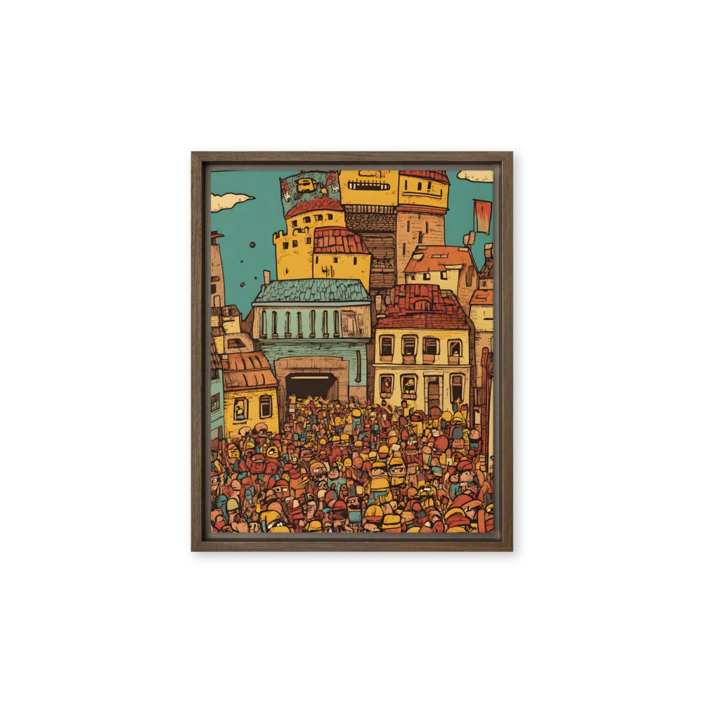 The Quirky City Gathering | Canvas with Brown Frame | 11″×14″