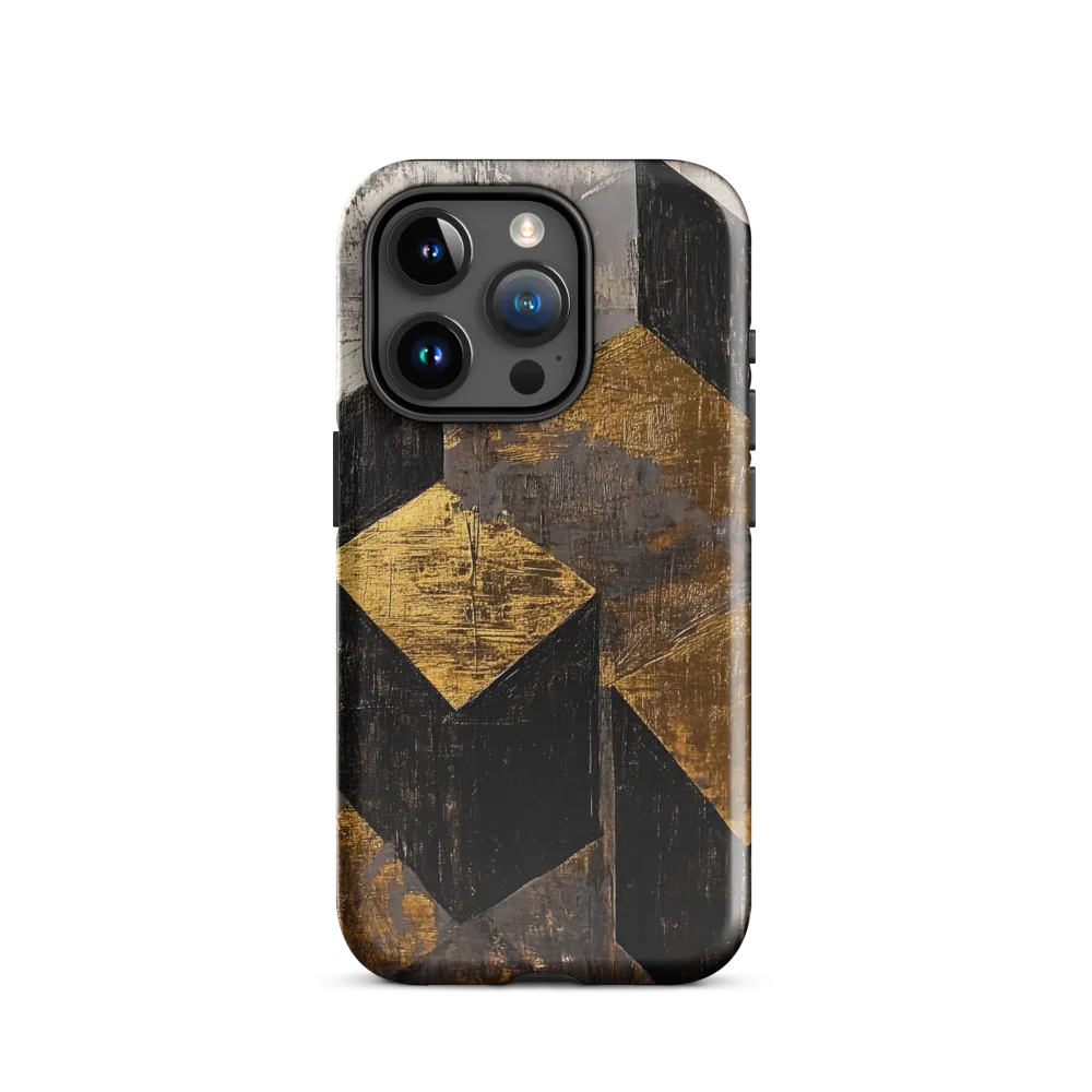 Geometric Harmony in Gold and Black | Phone Case |  15 Pro | Tough Case | Glossy