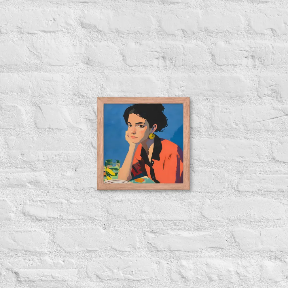 Contemplation in Blue 
 Poster with Red oak Frame | 10″x 10″