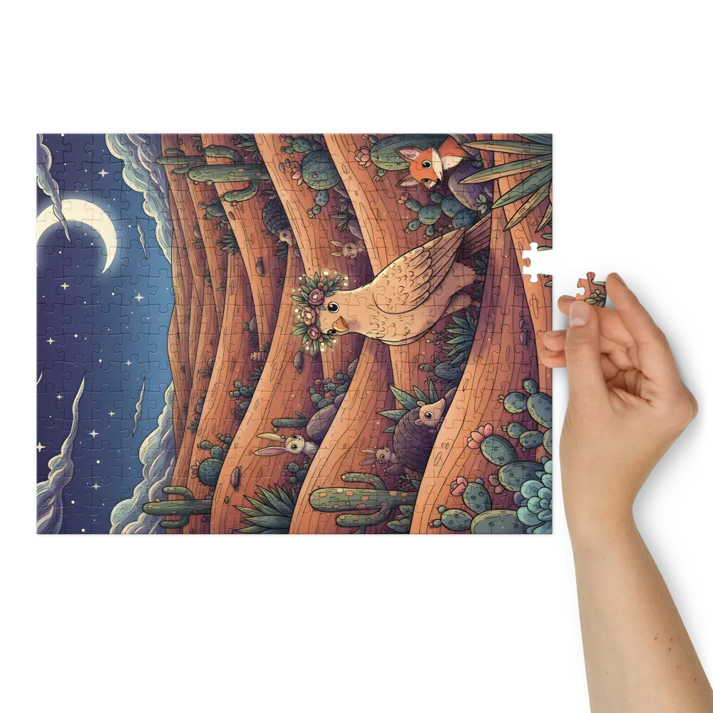 Moonlit Desert Gathering 
 Jigsaw Puzzle in Tin Box