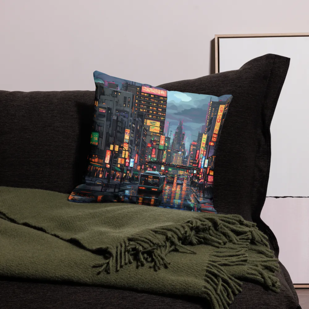 Neon Dreams: A Pixelated Urban Night | Pillow | 18″×18″