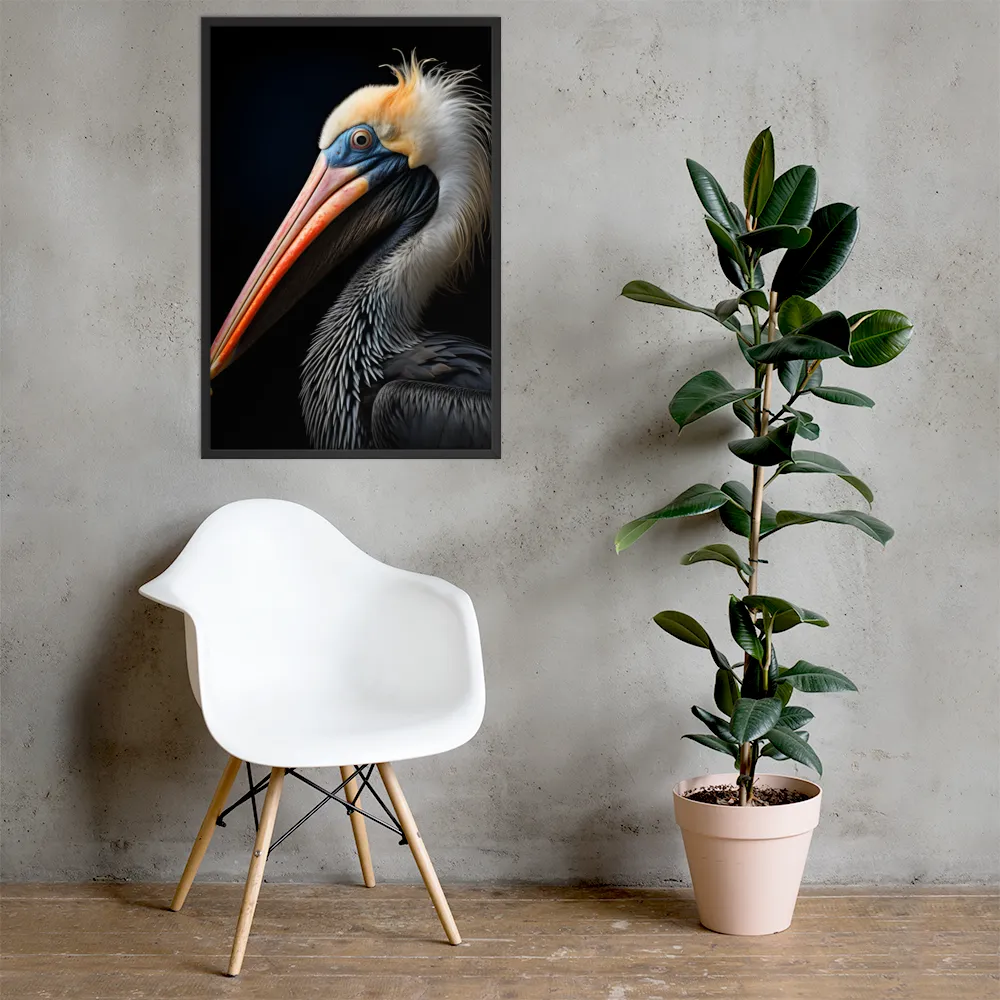Majestic Portrait of a Pelican | Poster with Black Frame | 24″×36″