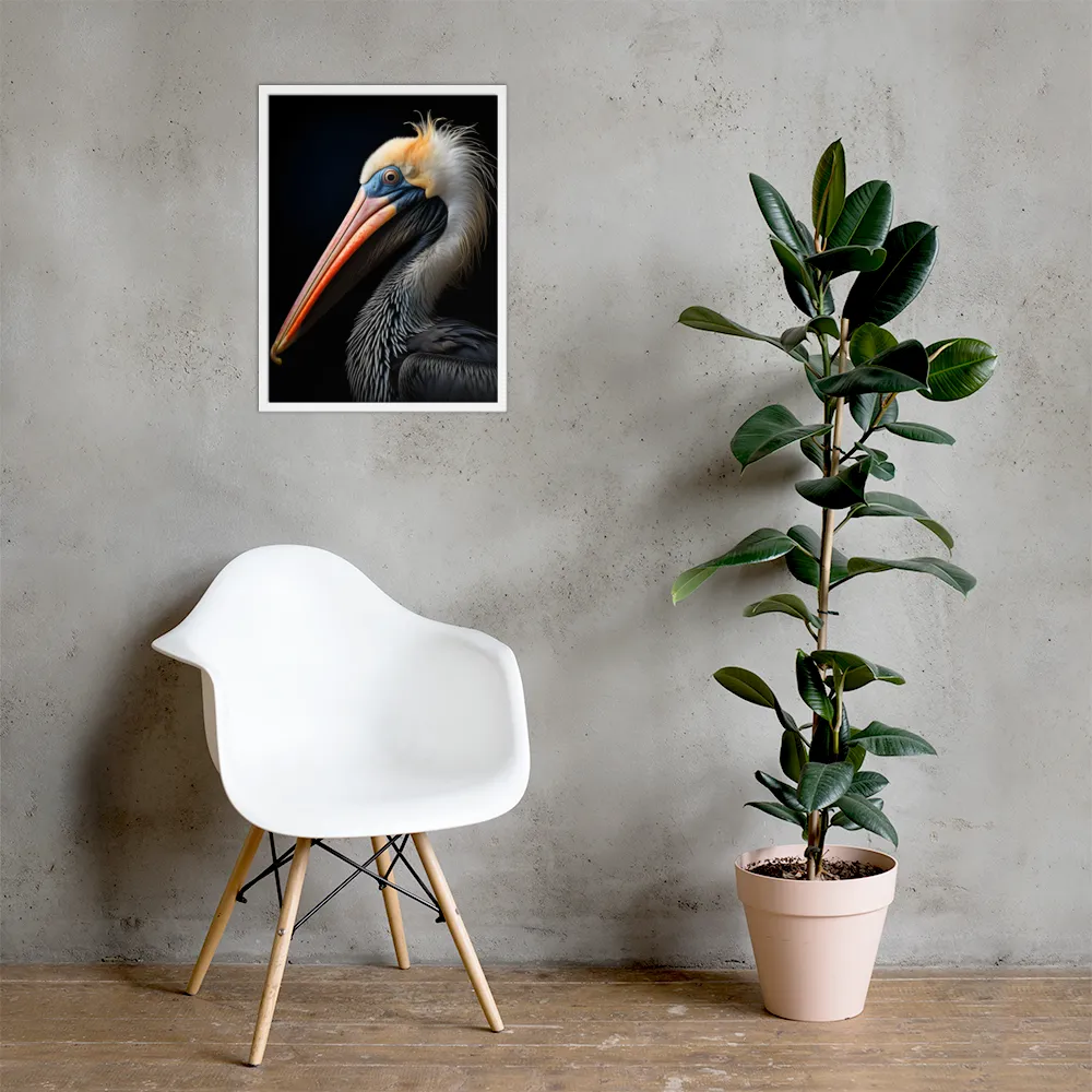 Majestic Portrait of a Pelican | Poster with White Frame | 18″×24″