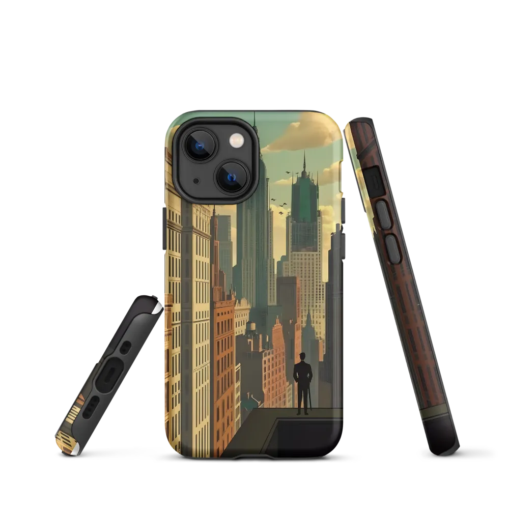 Urban Dreams: A Silhouette in Art Deco Cityscape