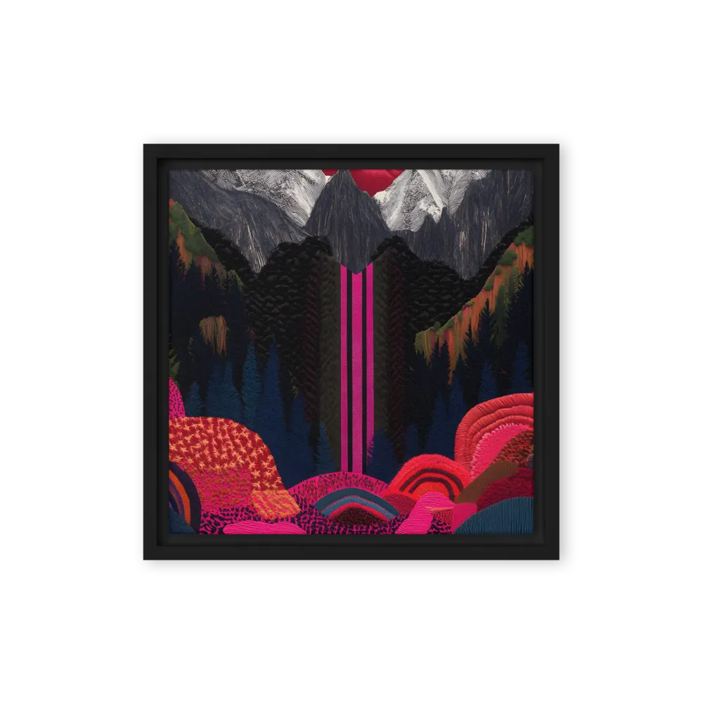 Ethereal Cascade: A Surreal Landscape | Canvas with Black Frame | 12″×12″