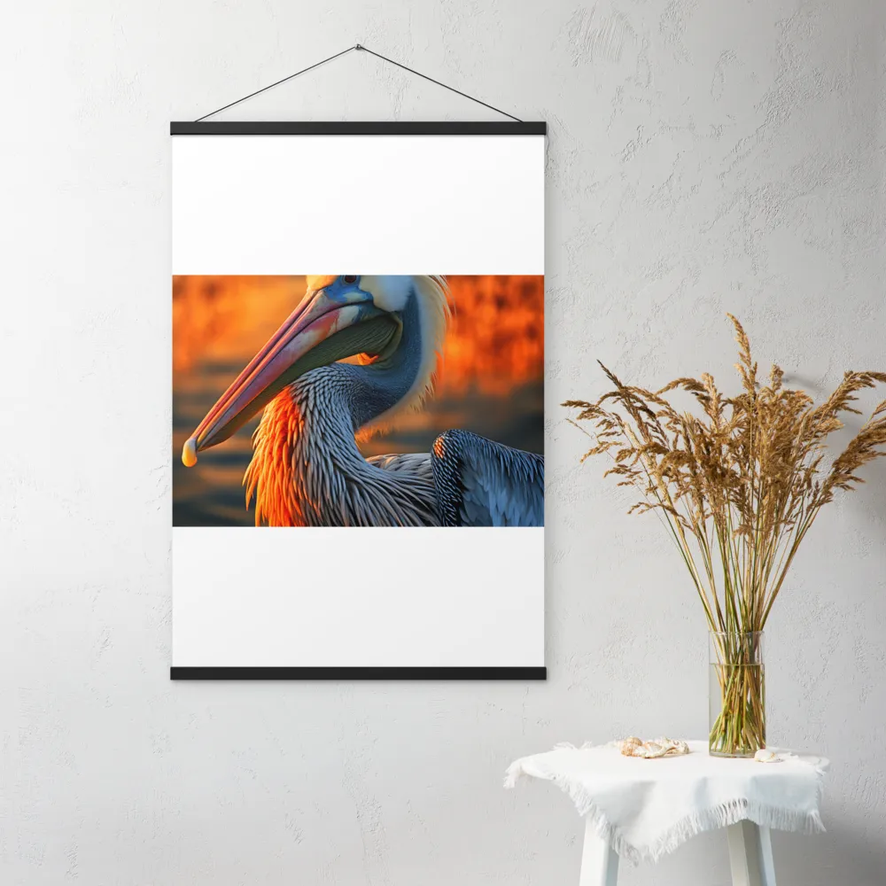 Elegance of the Pelican at Sunset | Poster With Black Wood Hanger | 24″×36″