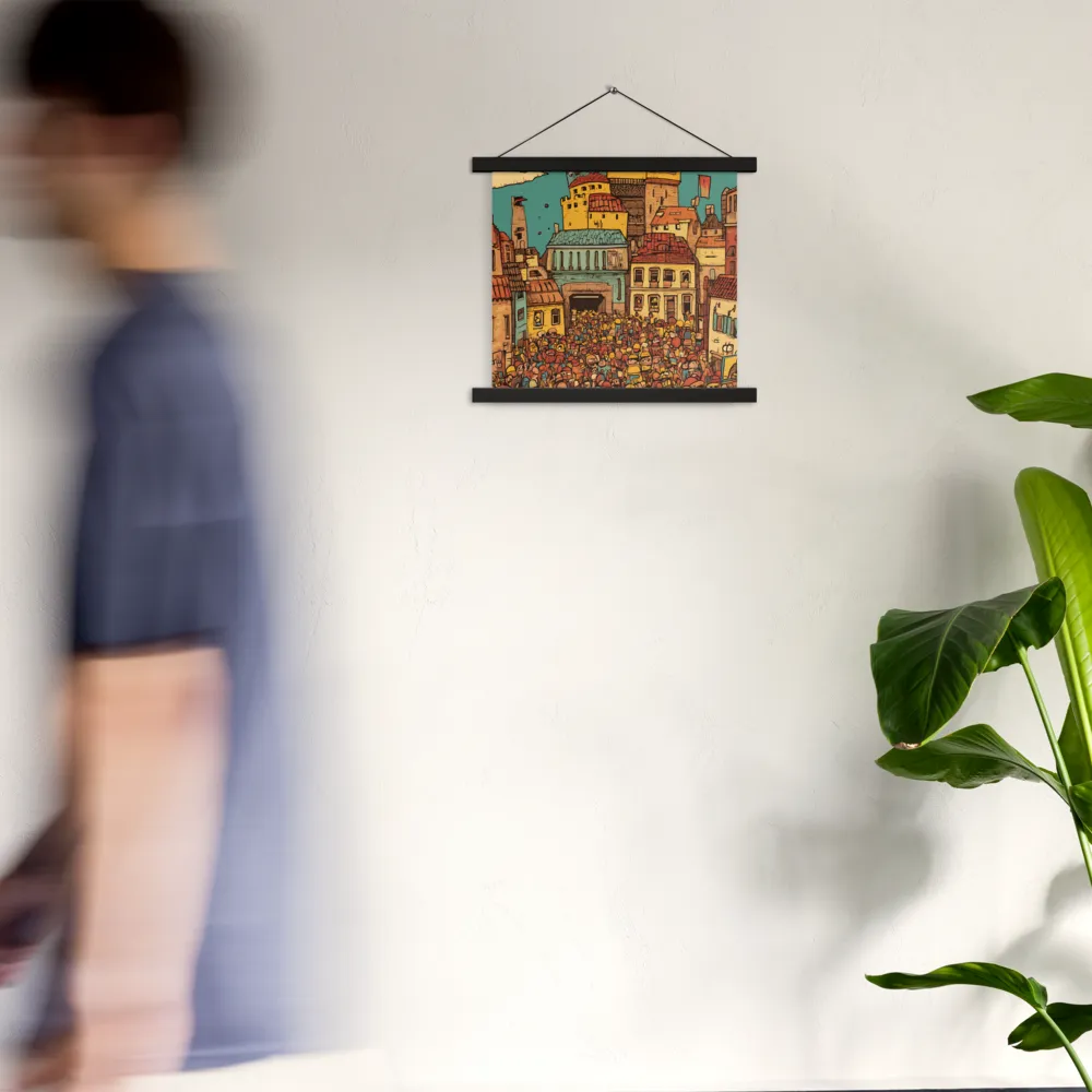The Quirky City Gathering | Poster With Black Wood Hanger | 14″×14″