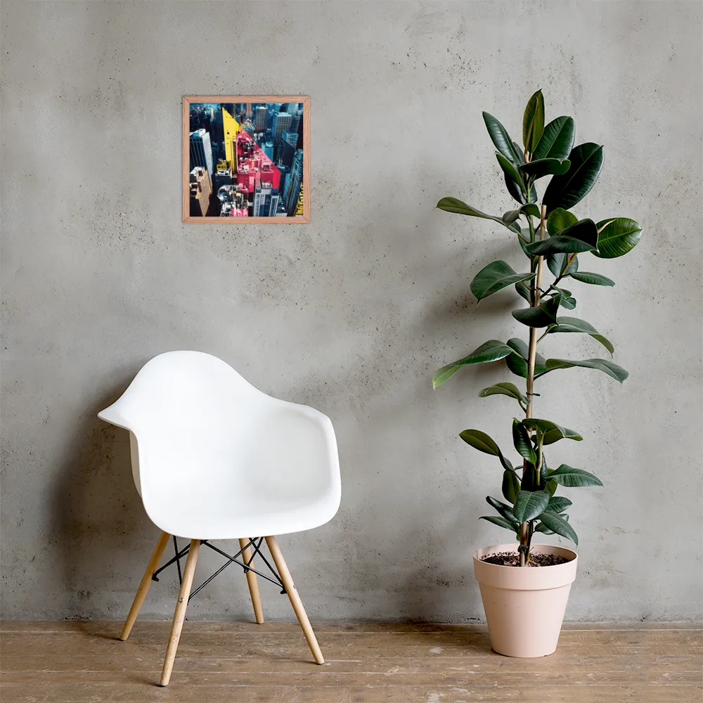 Dynamic Urban Symphony | Poster with Red oak Frame | 14″×14″