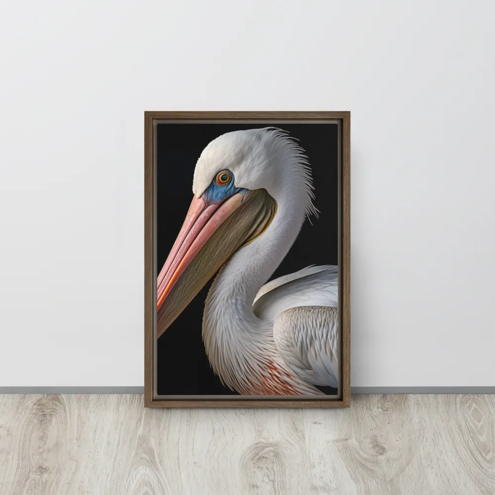 Elegance in White: The Pelican | Canvas with Brown Frame | 12″×18″