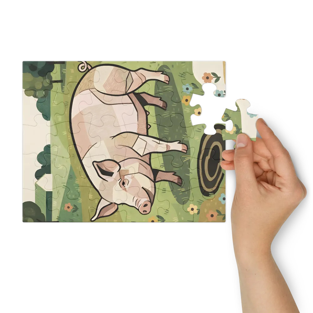 Meadow Pig 
 Jigsaw Puzzle in Tin Box