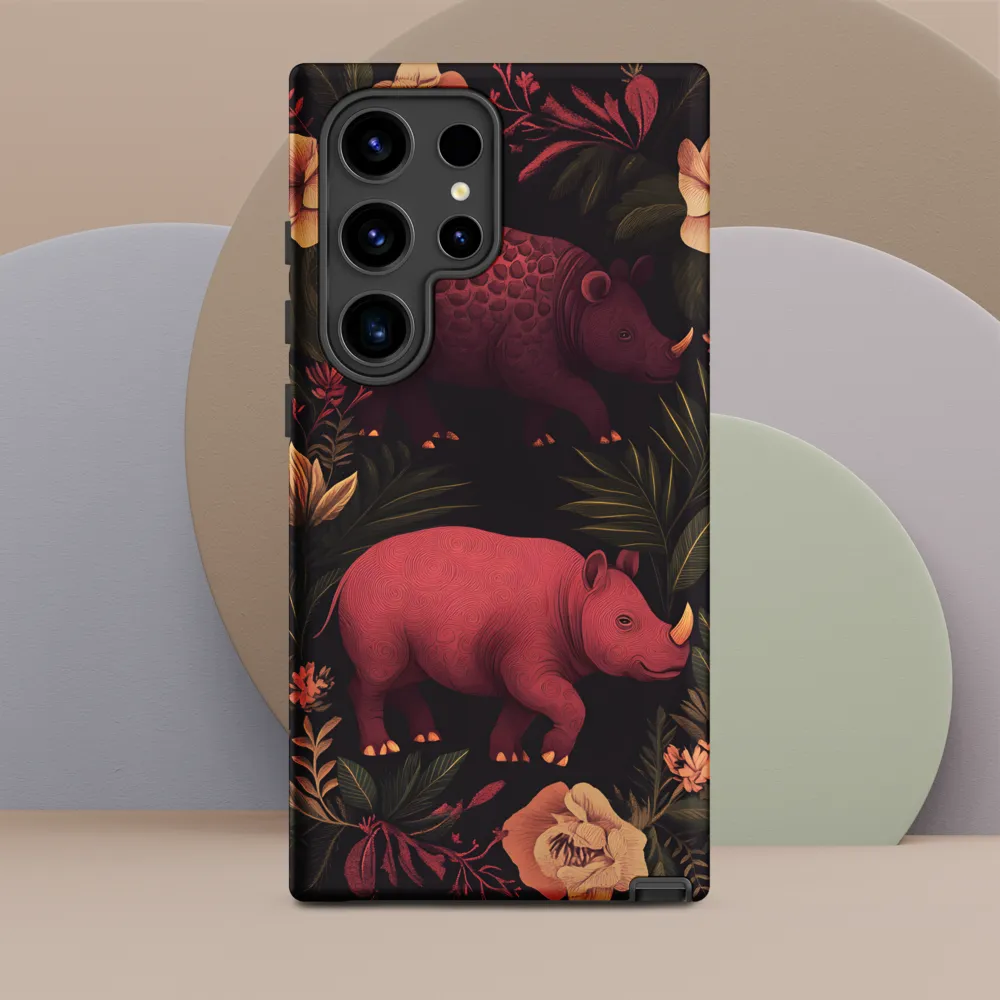 Rhinos in Floral Embrace
