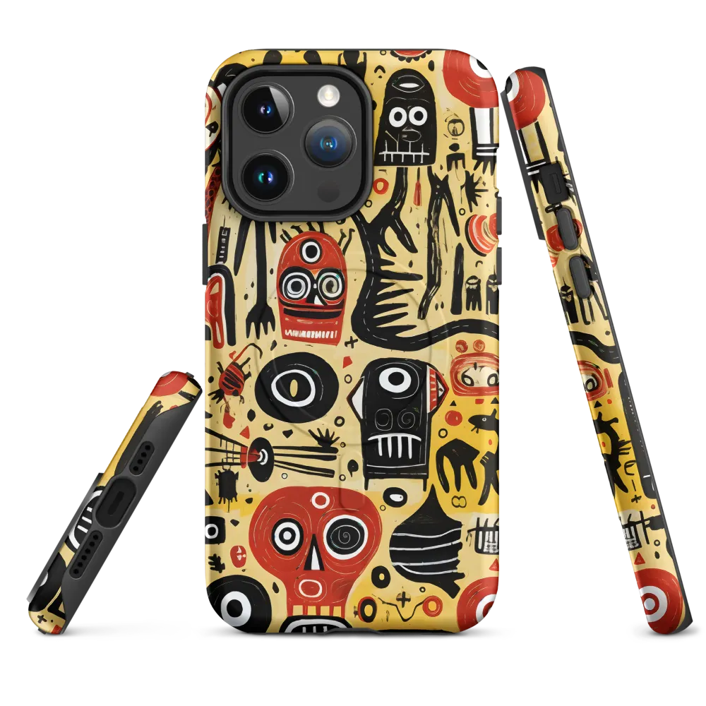 Abstract Encounters: A Dance of Faces and Symbols | Phone Case |  14 Pro Max | MagSafe® Tough Case | Matte