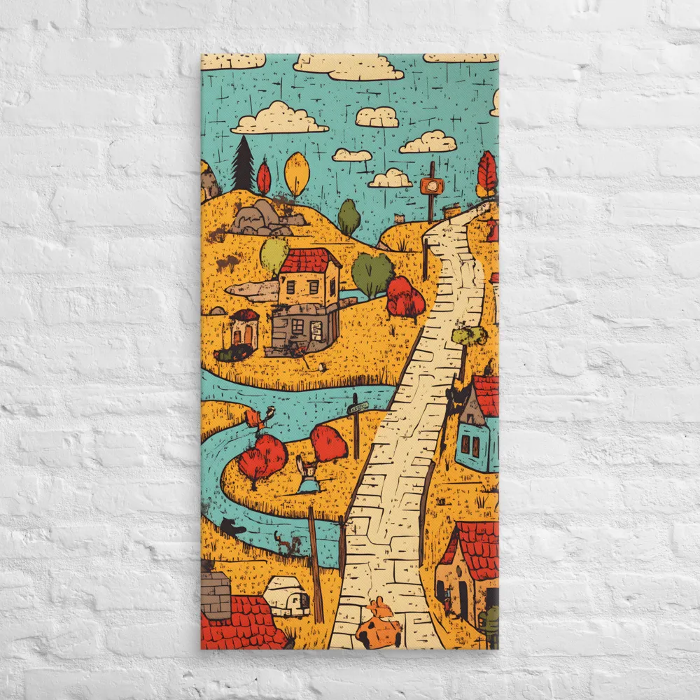 Whimsical Village Landscape | Canvas | 20″×40″