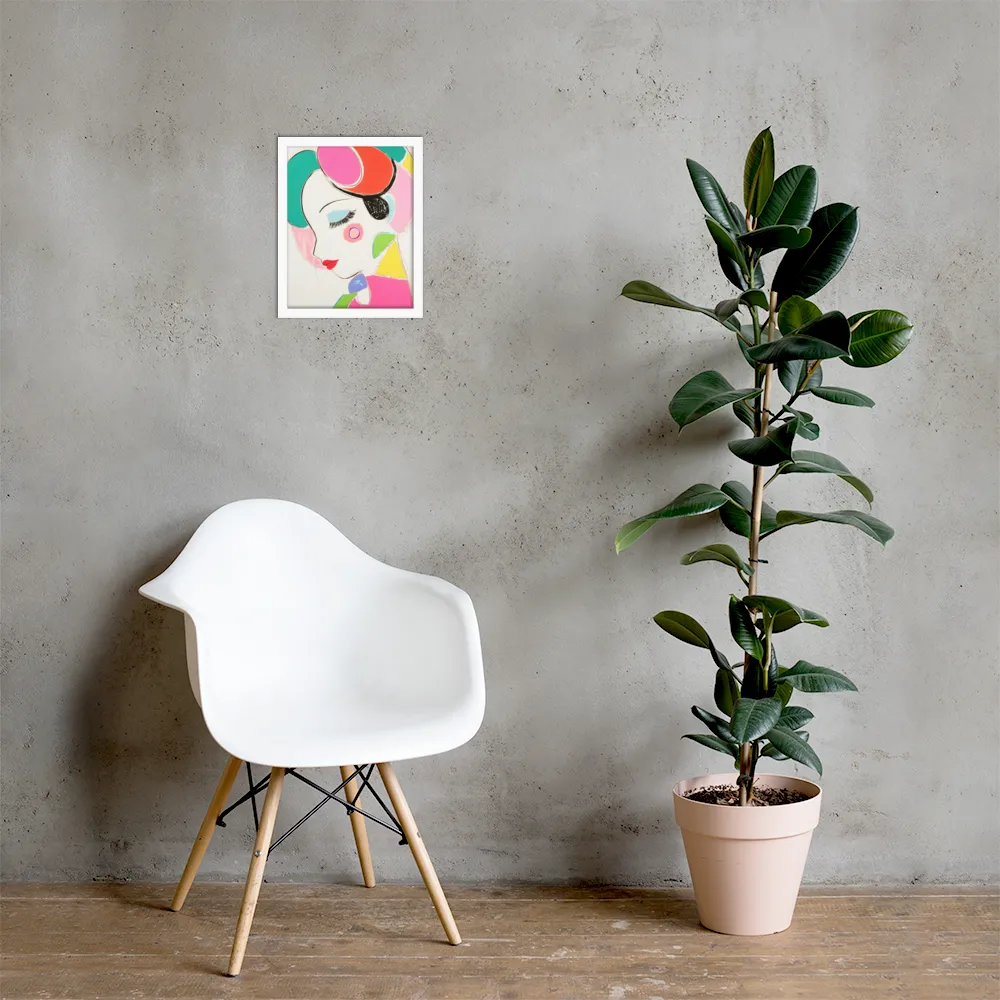 Whimsical Portrait in Colorful Abstraction | Poster with White Frame | 11″×14″