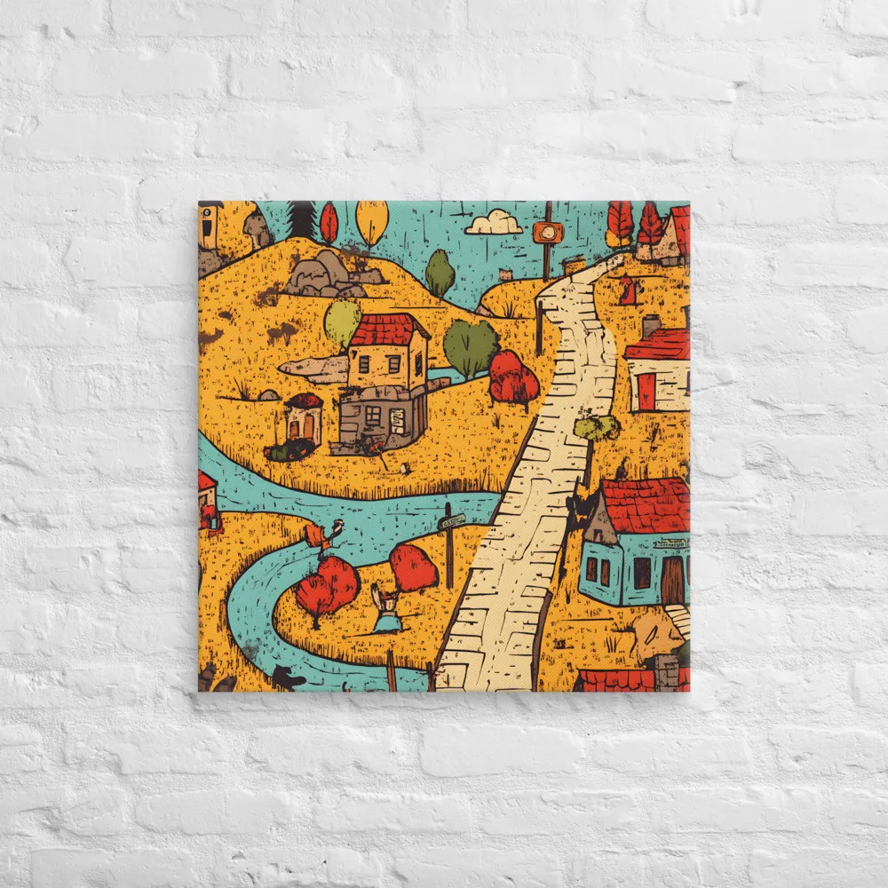 Whimsical Village Landscape | Canvas | 26″×26″
