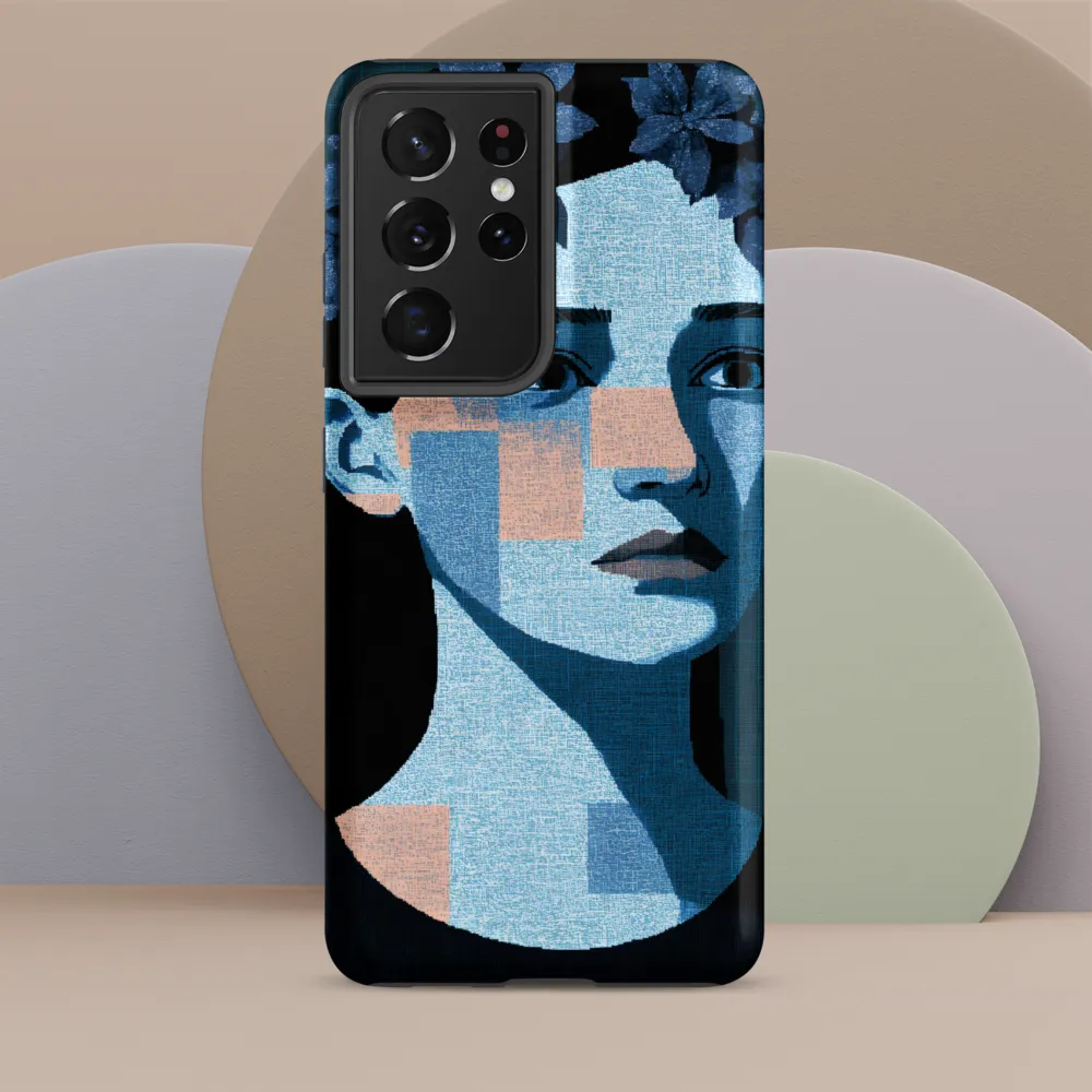Grid-Wreathed Cyan Portrait